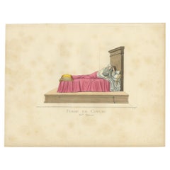Antique Print of a Woman in Bed, Italy 15th Century, by Bonnard, 1860