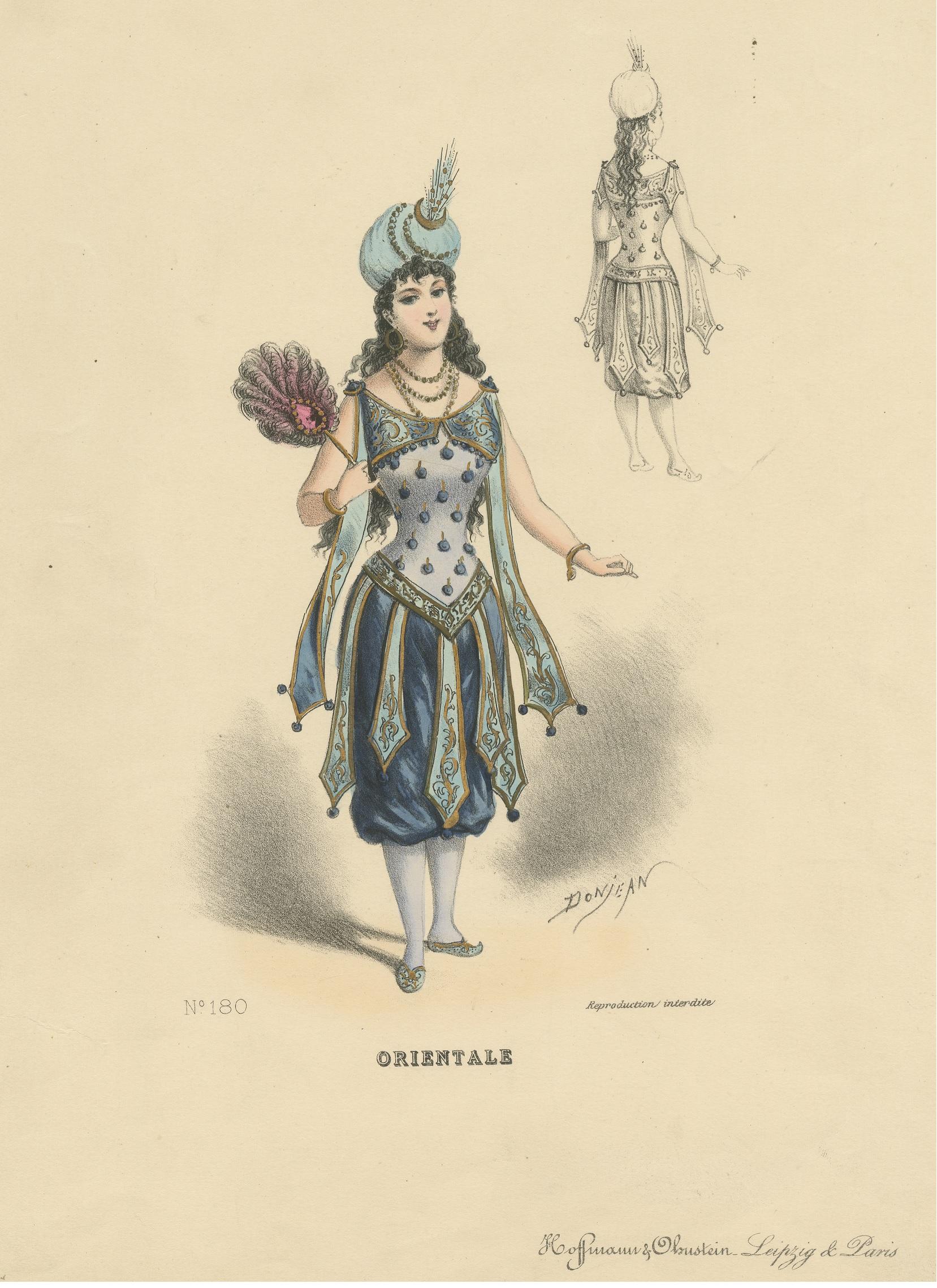 Antique Print of a Woman in Oriental Costume In Good Condition For Sale In Langweer, NL