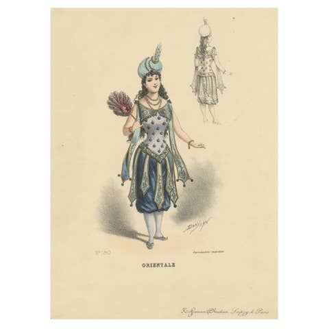 Antique Fashion Print – Lady in Oriental Costume by G. Donjean, c.1870
