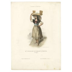Antique Print of a Woman in Portugal Woman Selling Fish, 1850