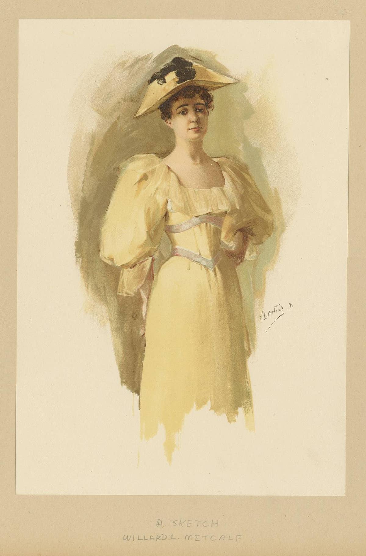 Antique Print of a Woman Made after W.L. Metcalf, circa 1893