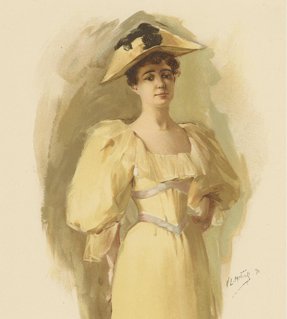 Antiker Druck einer Frau, hergestellt nach W.L. Metcalf, um 1893 im Zustand „Gut“ im Angebot in Langweer, NL
