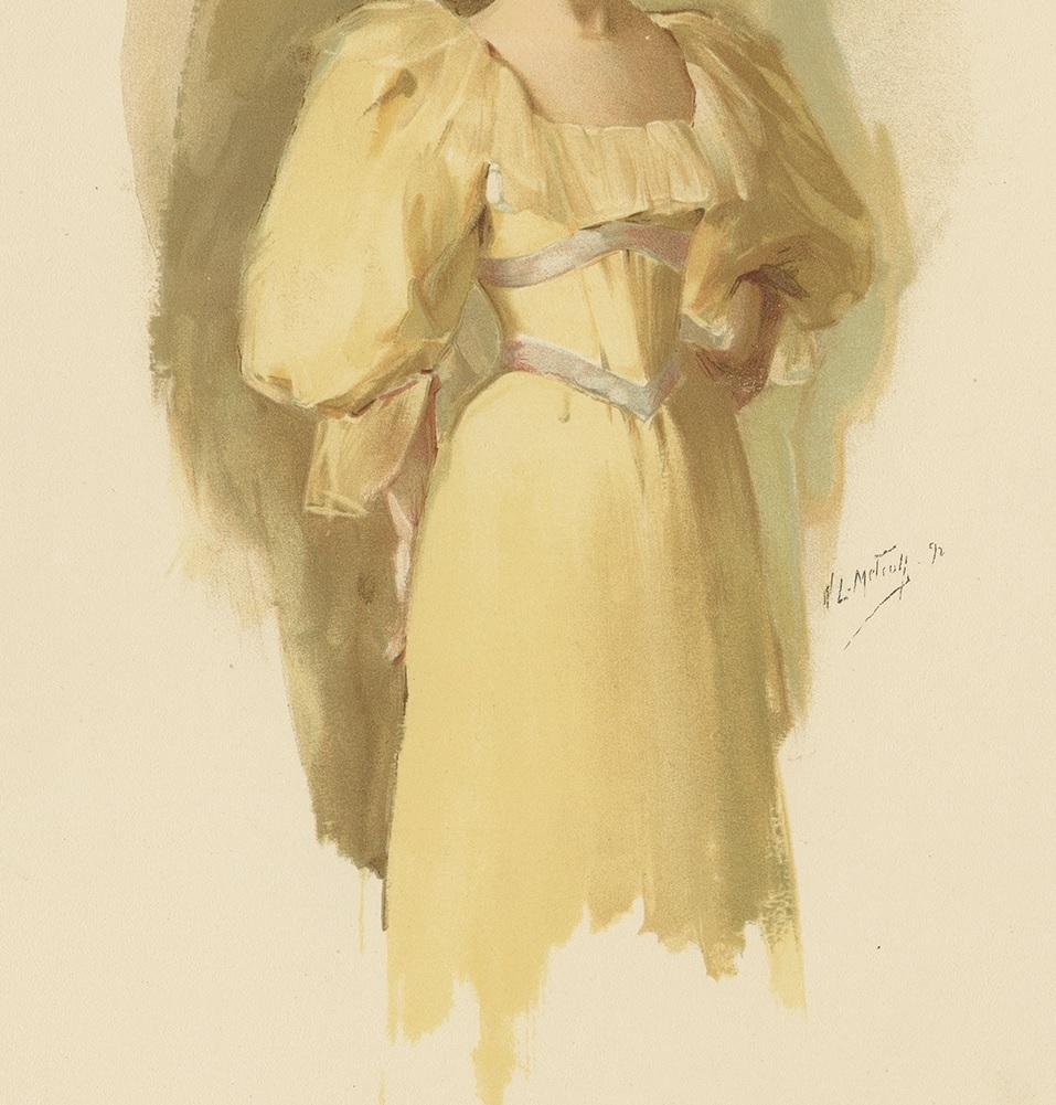 Estampa antigua de una mujer realizada según W.L. Metcalf, hacia 1893 siglo XIX en venta
