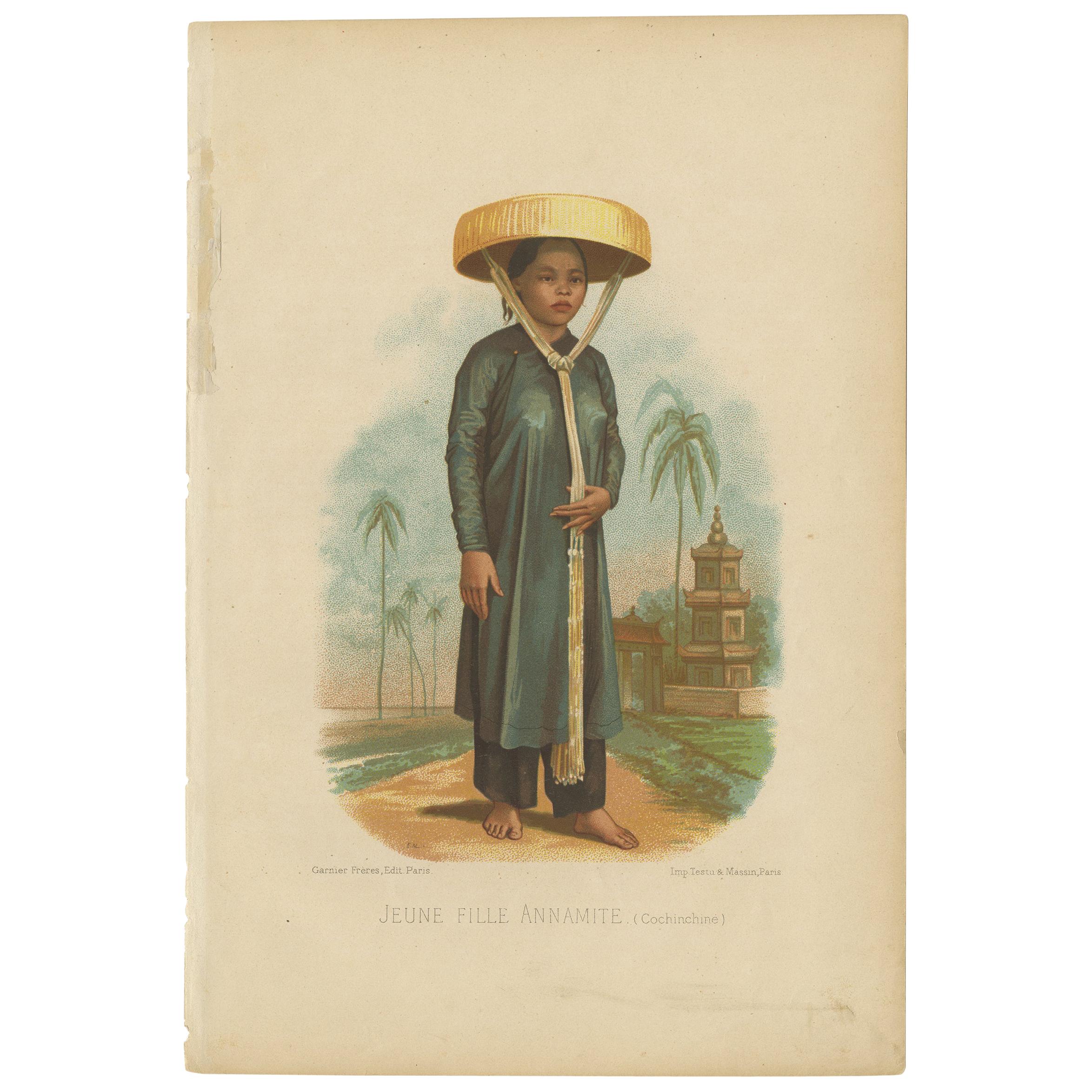 Antique Print of a Woman of Cochinchina by Testu & Massin, '1876' For Sale