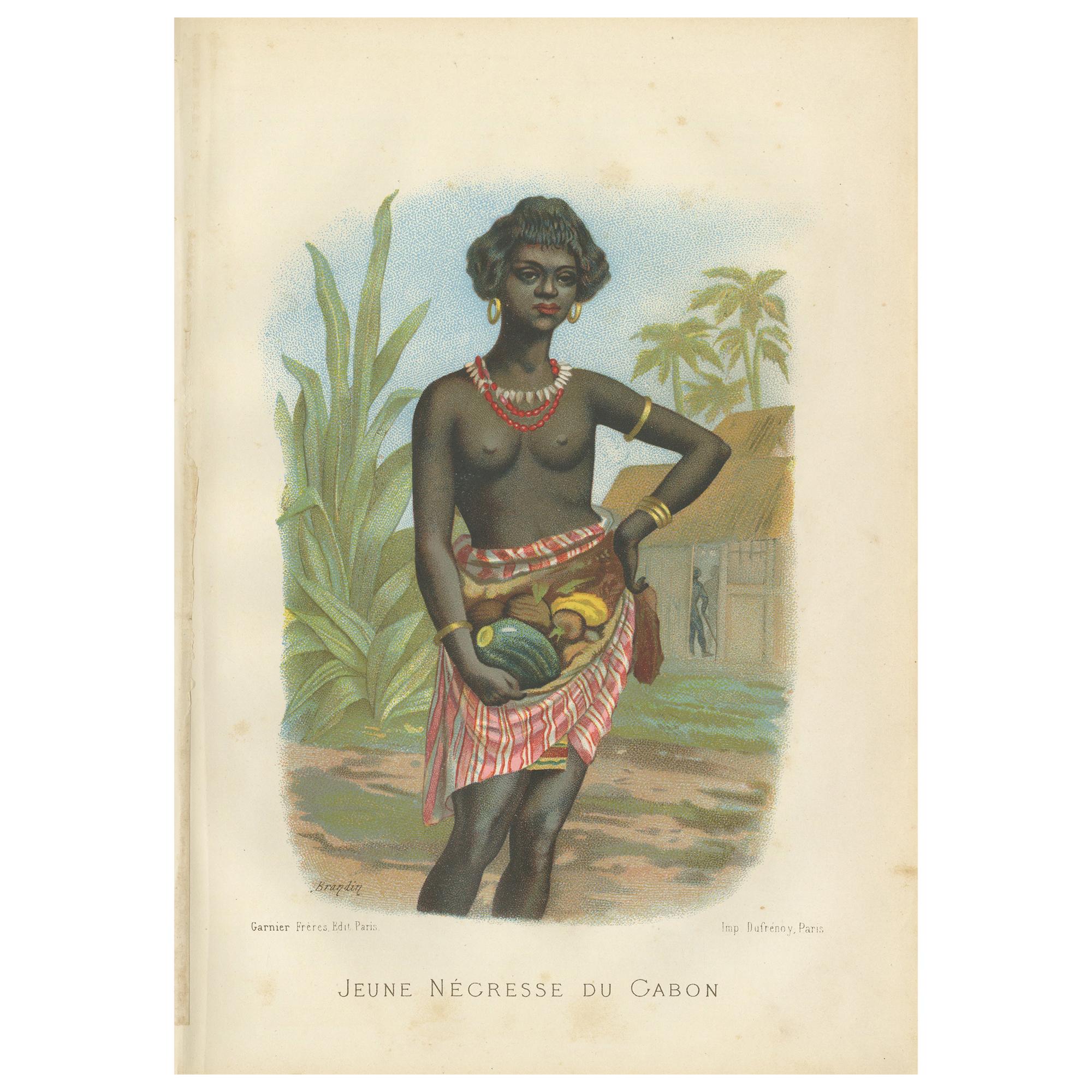 Gravure ancienne d'une femme du Gabon par Grégoire, 1883