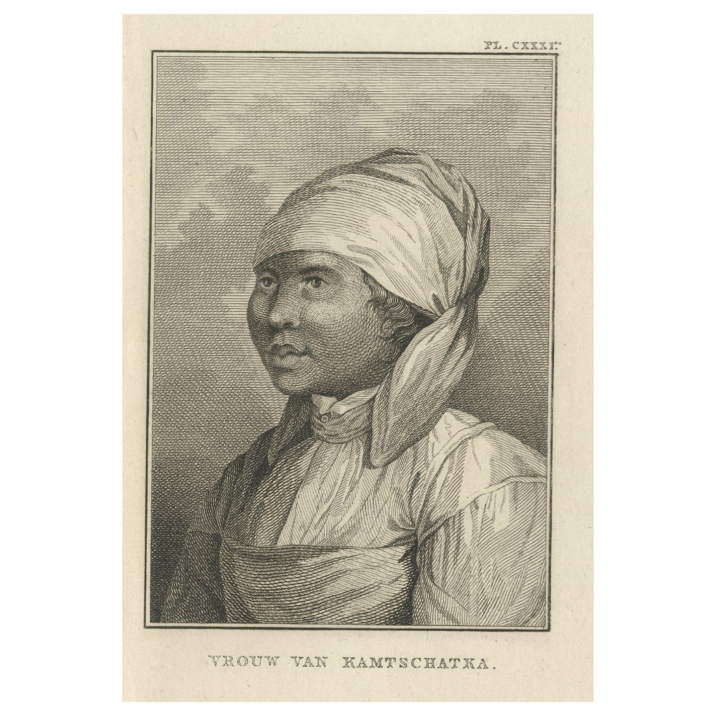 Antiker antiker Druck einer Frau aus Kamchatka, Russland, von Cook, 1803