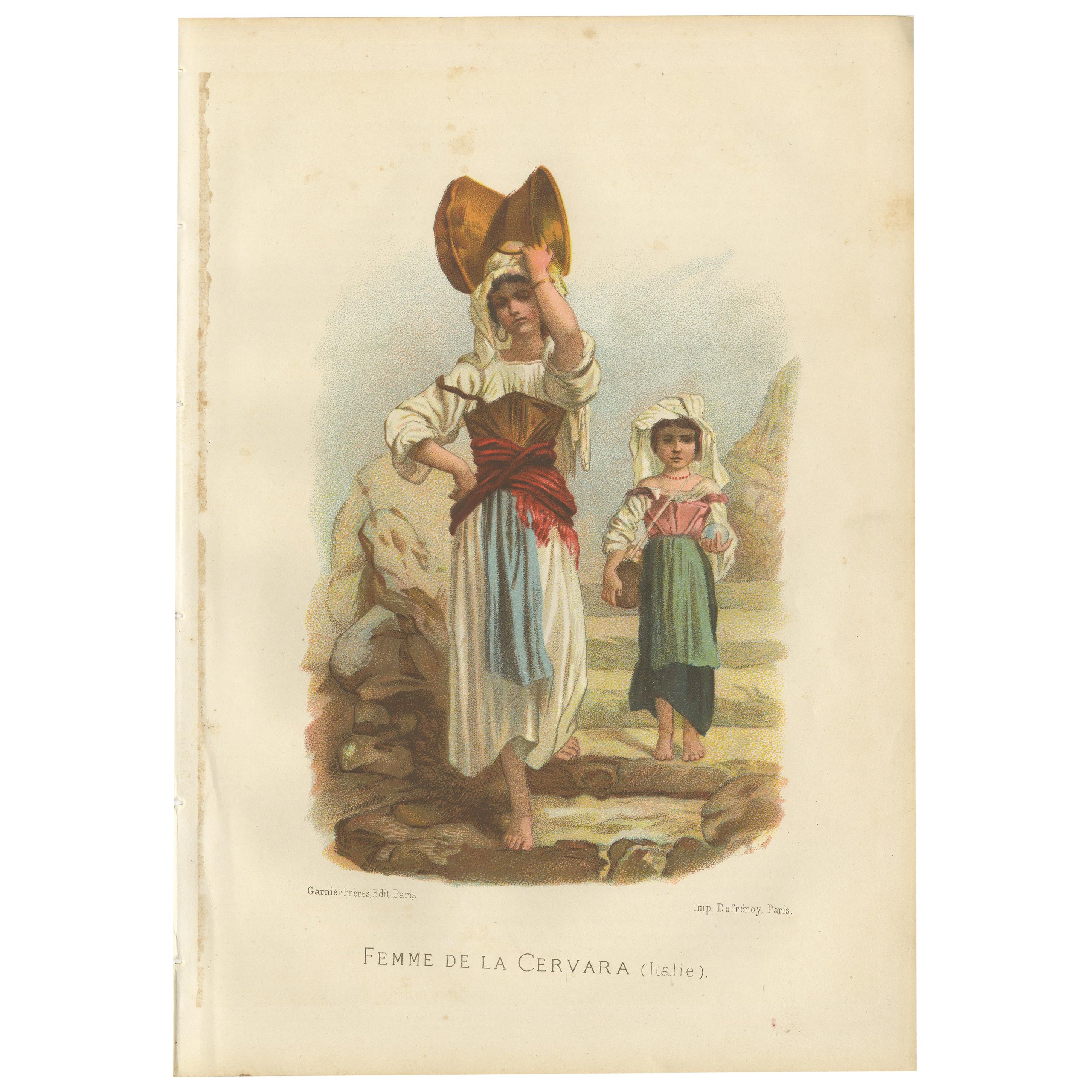 Antique Print of a Woman of La Cervara by Grégoire, '1883' For Sale