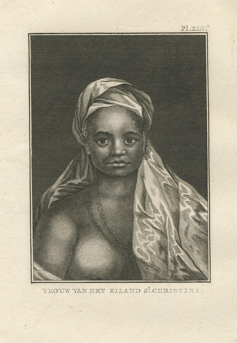 Dutch Antique Print of a Woman of Santa Christina ‘Marquesas’ by Cook, 1803 For Sale