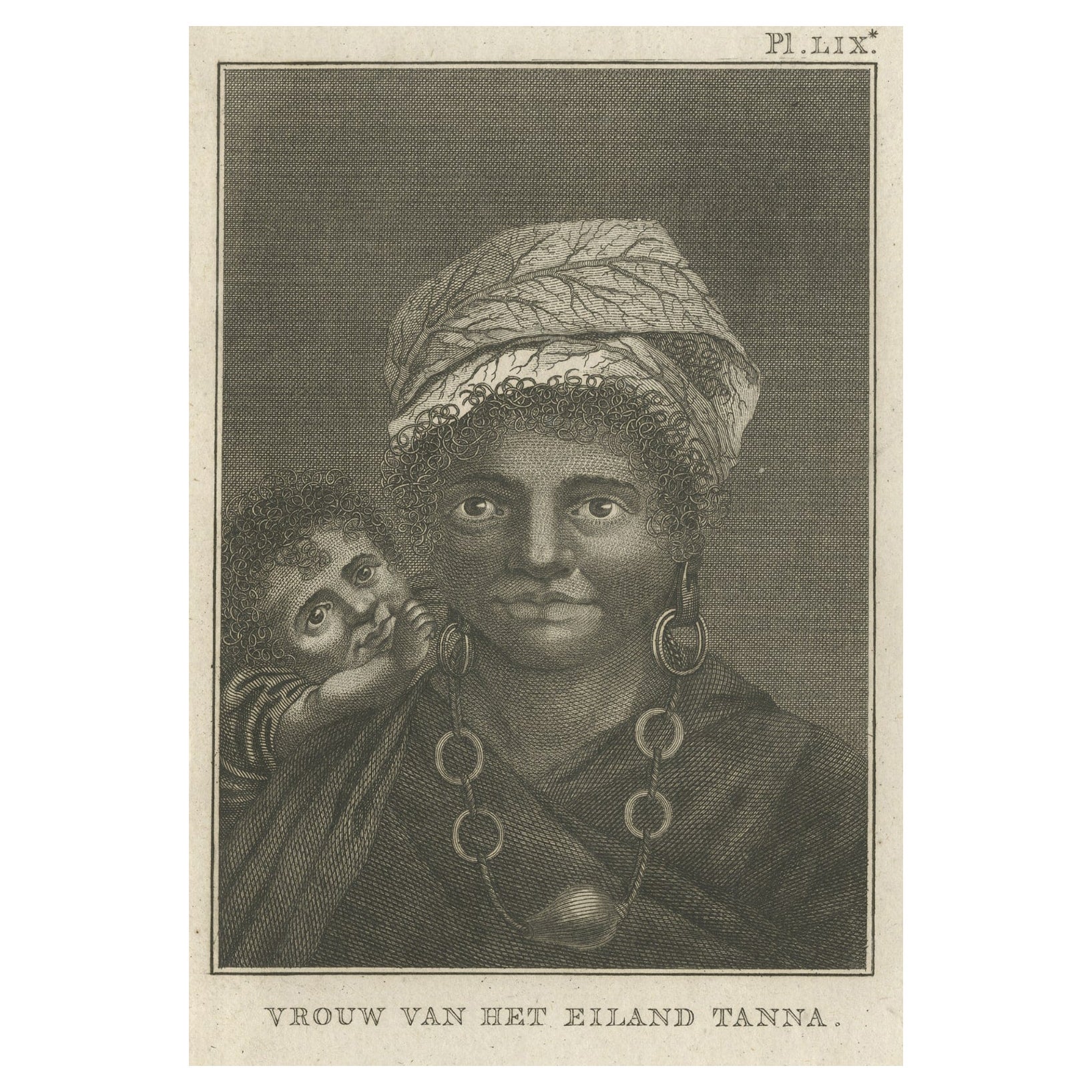 Antiker antiker Druck einer Frau von der Insel Tanna, New Hebrides, 1803