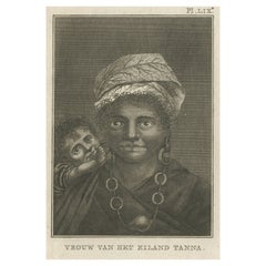 Antiker antiker Druck einer Frau von der Insel Tanna, New Hebrides, 1803