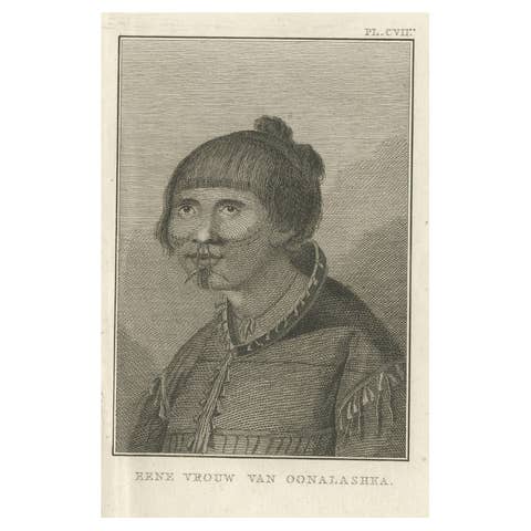 Antique Print of a Woman of Unalaska in the Aleutian Islands, Alaska, 1803