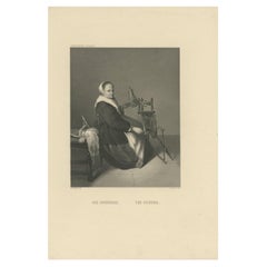 Antique Print of a Woman Spinning on a Spinning Wheel by Payne, 'c.1850'