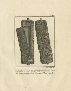 Antique Print of a Wooden Box from New Zealand by Cook, 1803