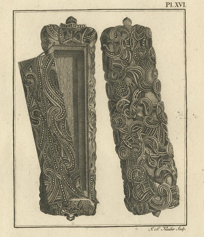 Néerlandais Impression ancienne d'une boîte en bois de Nouvelle-Zélande par Cook, 1803 en vente