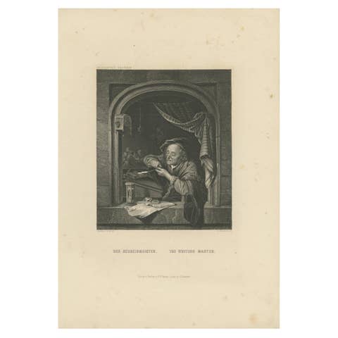 Antique Print of a Writing Master by Payne, c.1850