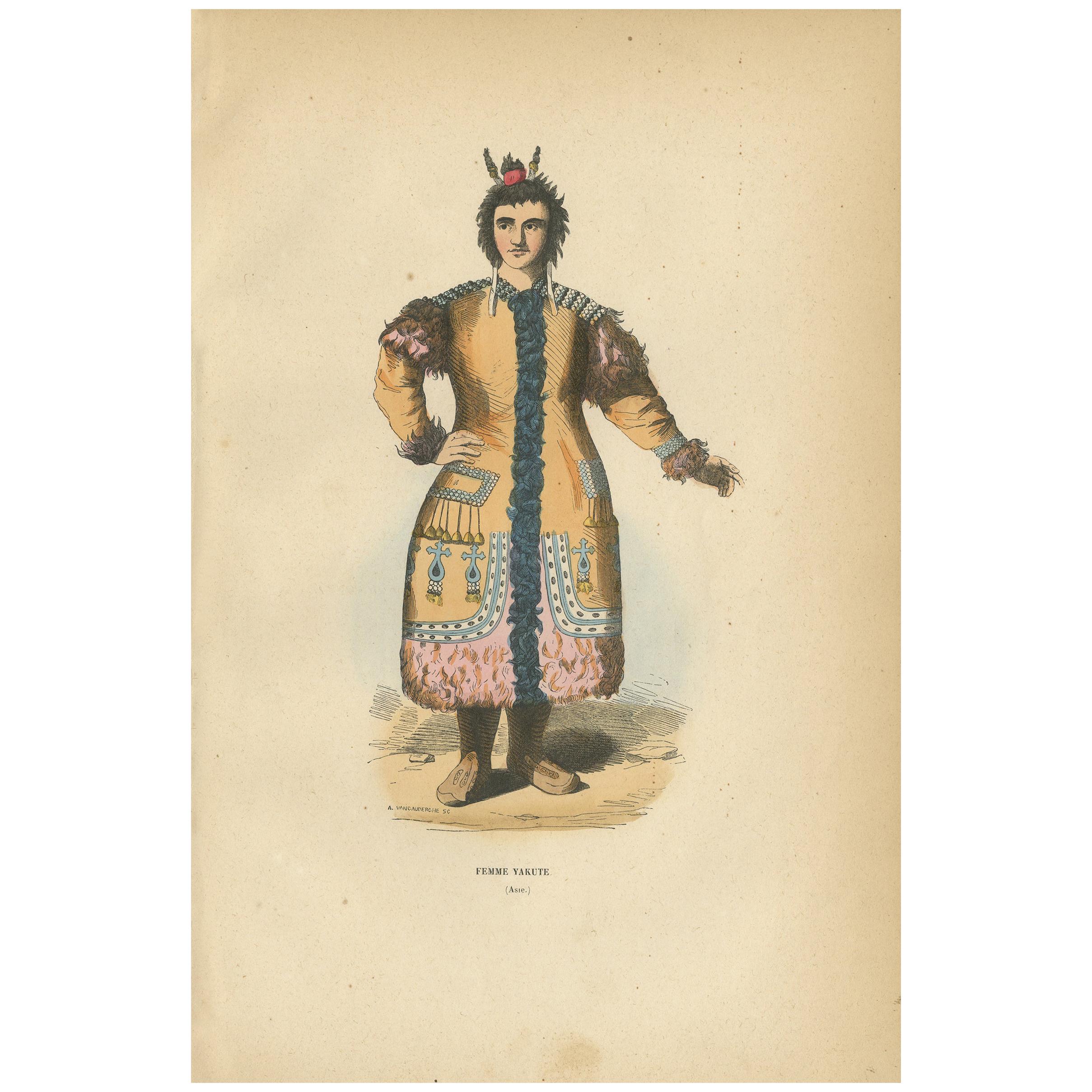 Original Hand-colored Antique Print of a Yakut Woman, 1843 For Sale