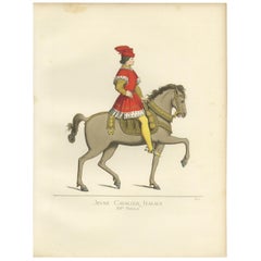 Impression ancienne d'un jeune cavalet, Italie, 14e siècle, par Bonnard, 1860