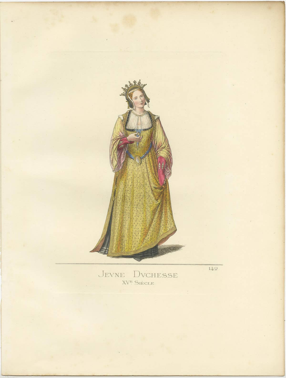 Antique Print of a Young Duchess, 15th Century, by Bonnard, 1860
