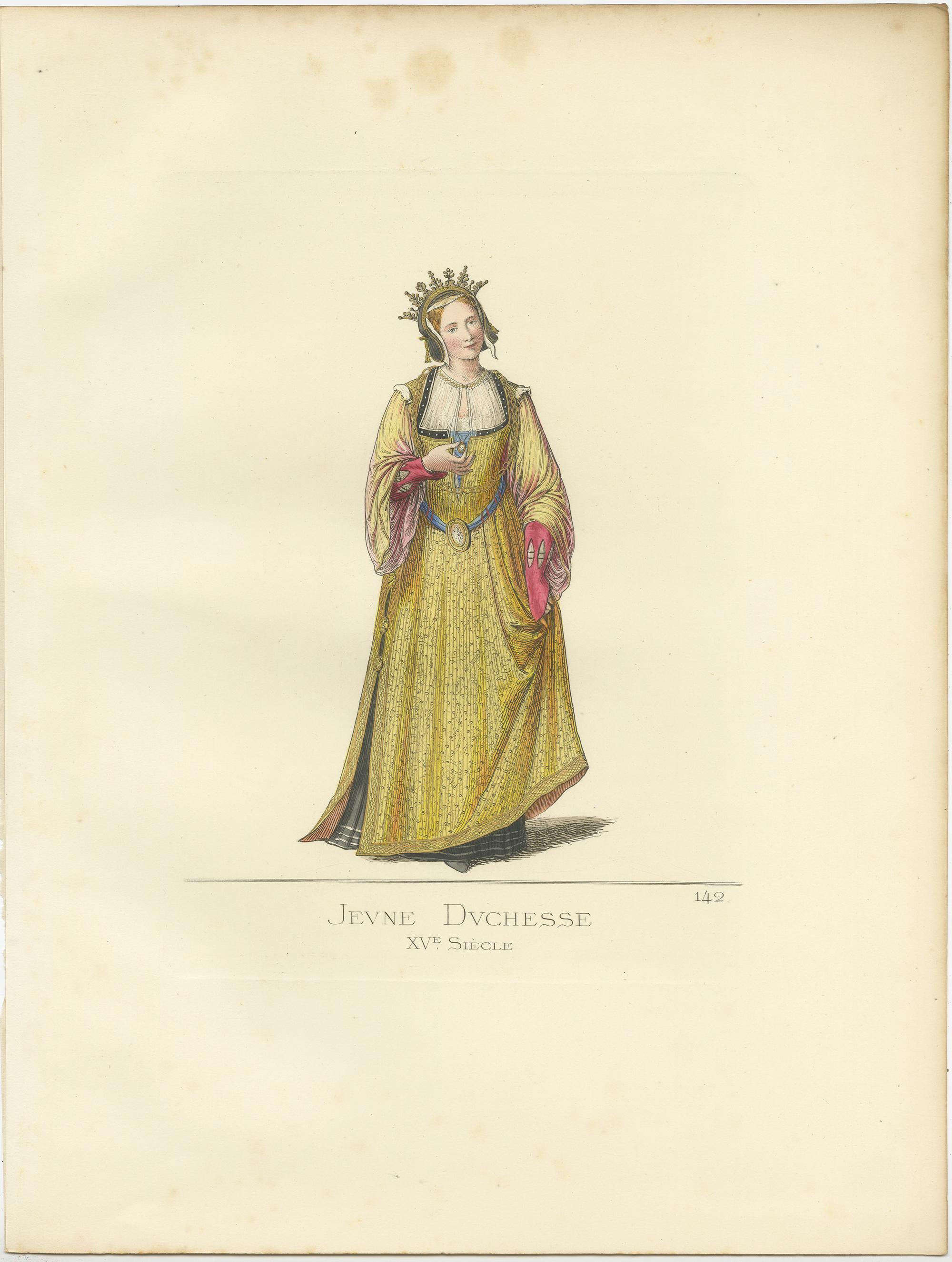 19th Century Antique Print of a Young Duchess, 15th Century, by Bonnard, 1860 For Sale