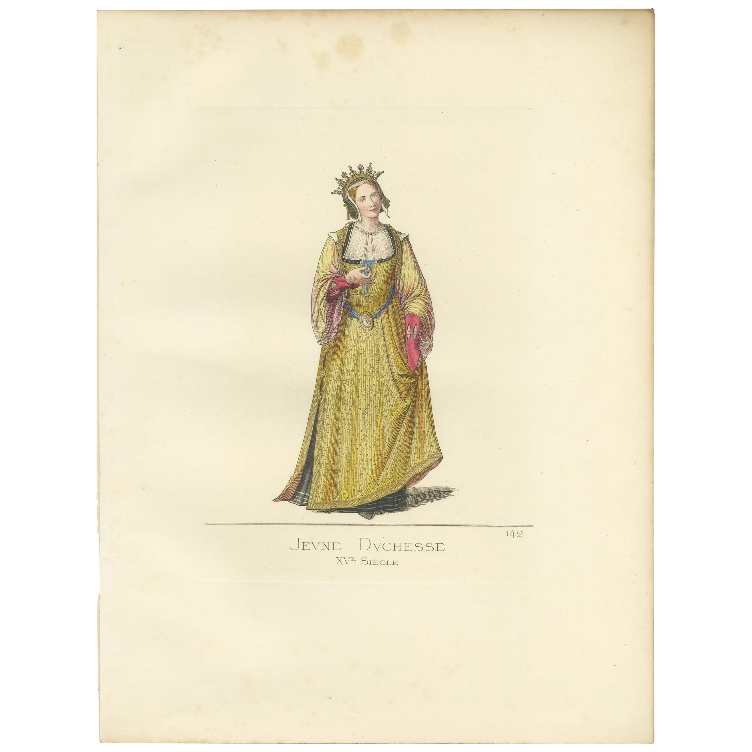 Antique Print of a Young Duchess, 15th Century, by Bonnard, 1860 For Sale