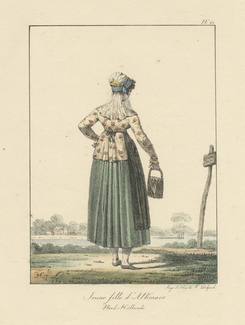 Paper Antique Print of a Young Dutch Girl from Alkmaar, The Netherlands, 1819 For Sale