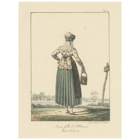 Antique Print of a Young Dutch Girl from Alkmaar, The Netherlands, 1819