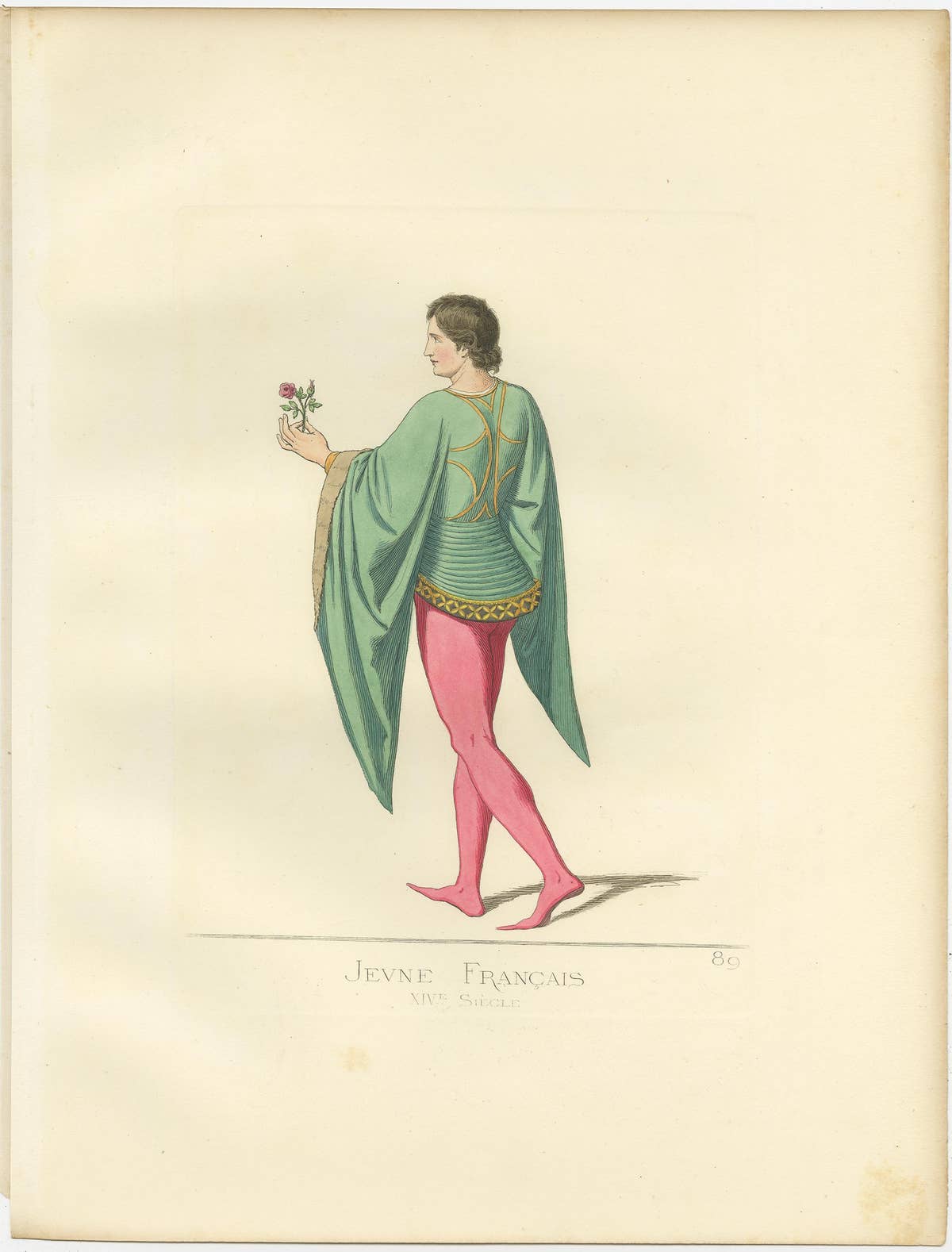 Antique Print of a Young Frenchman, 14th Century, by Bonnard, 1860