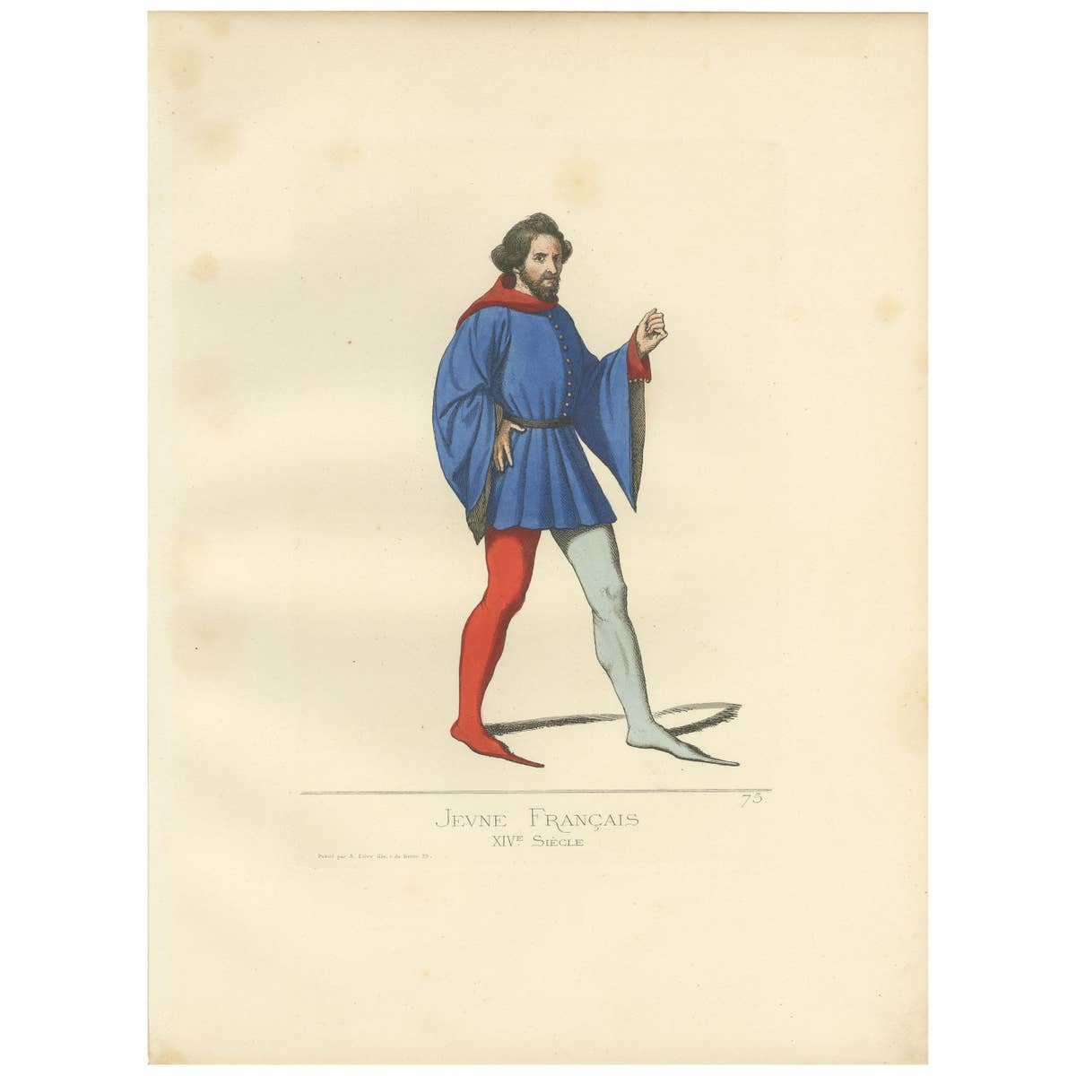 Antique Print of a Young Frenchman, 14th Century, by Bonnard, 1860