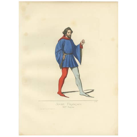 Antique Print of a Young Frenchman, 14th Century, by Bonnard, 1860