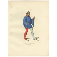 Antique Print of a Young Frenchman, 14th Century, by Bonnard, 1860