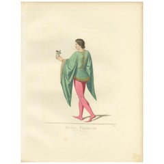 Antique Print of a Young Frenchman, 14th Century, by Bonnard, 1860