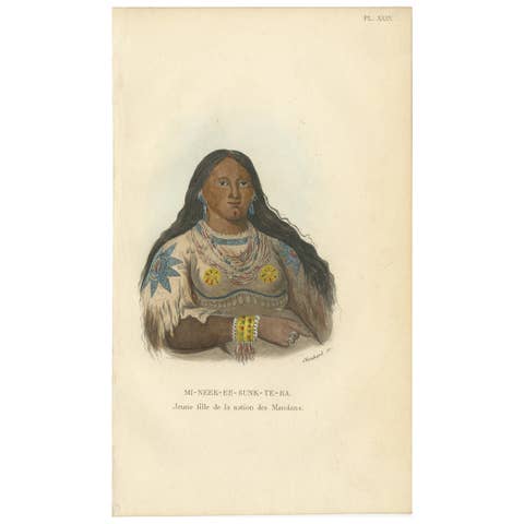 Antique Print of a Young Girl of the Mandan Tribe '1' by Prichard, 1843