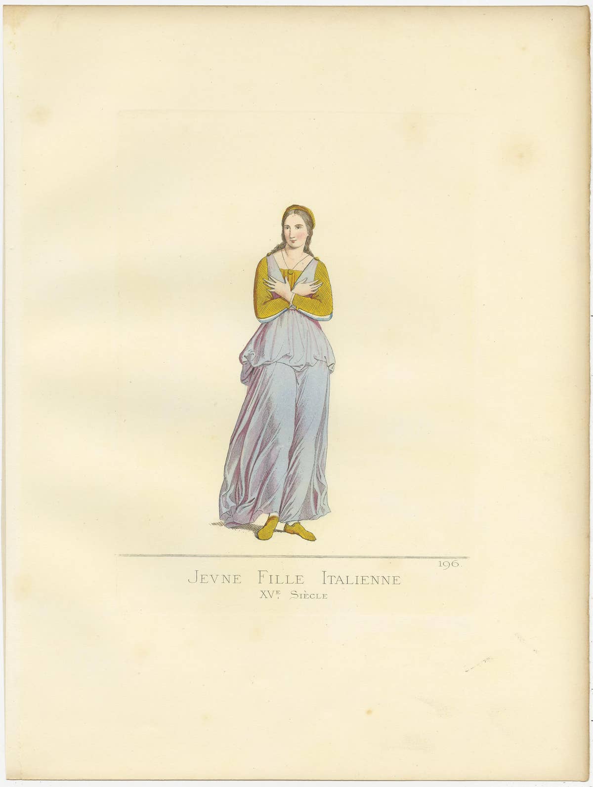 Antique Print of a Young Italian Girl, 15th Century, by Bonnard, 1860