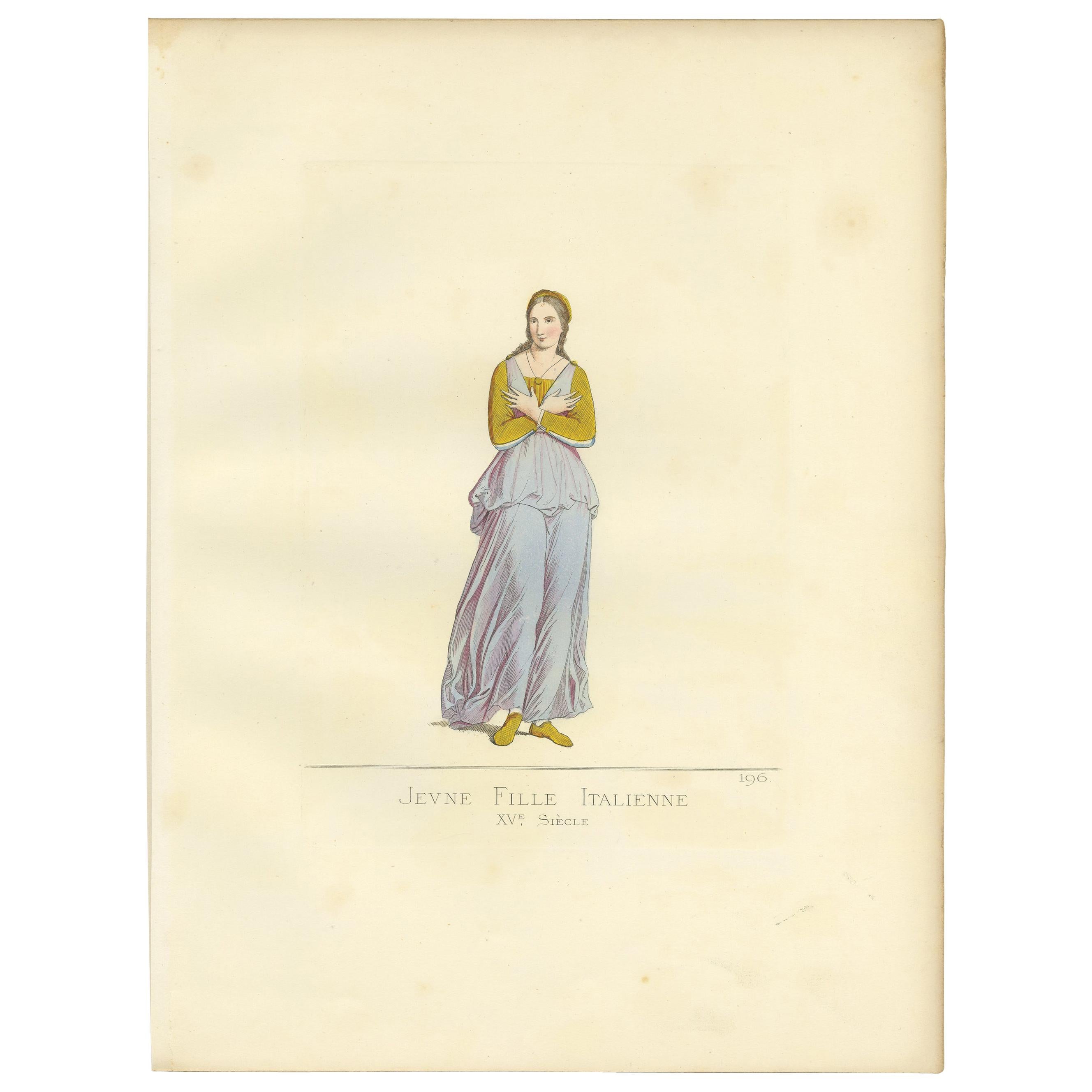 Antique Print of a Young Italian Girl, 15th Century, by Bonnard, 1860 For Sale