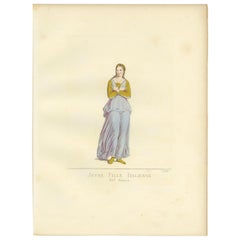 Antique Print of a Young Italian Girl, 15th Century, by Bonnard, 1860