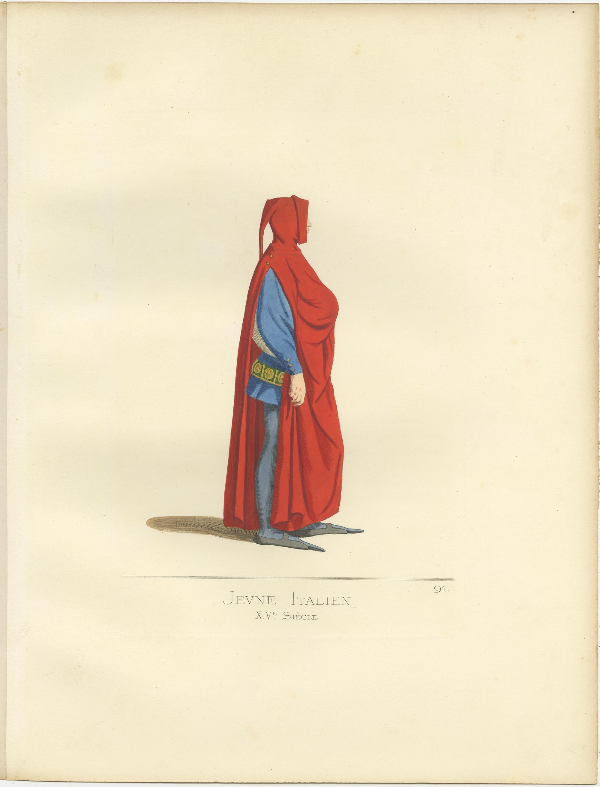 XIXe siècle Impression ancienne d'un jeune homme italien, 14e siècle, par Bonnard, 1860 en vente