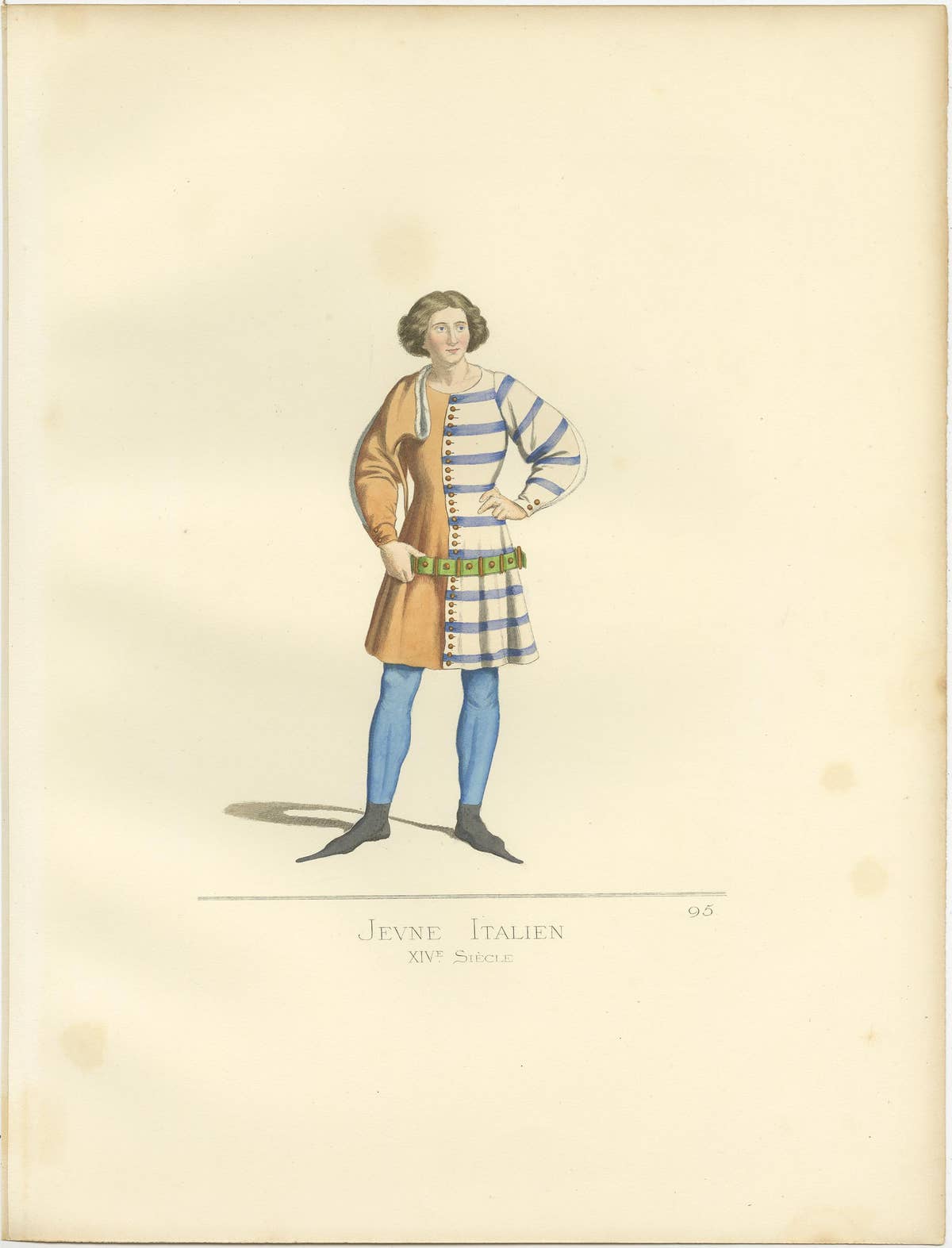 Antique Print of a Young Italian Man, 14th Century, by Bonnard, 1860