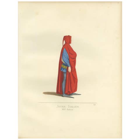 Antique Print of a Young Italian Man, 14th Century, by Bonnard, 1860