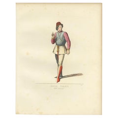 Antique Print of a Young Italian Man, 14th Century, by Bonnard, 1860
