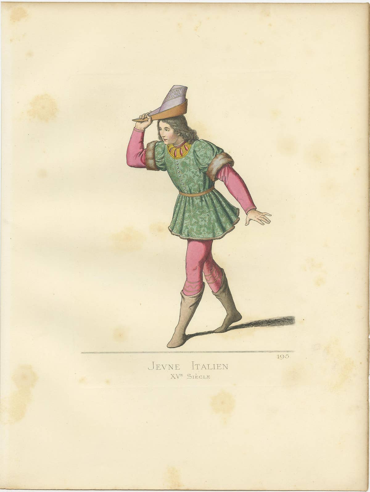 Antique Print of a Young Italian Man, 15th Century, by Bonnard, 1860