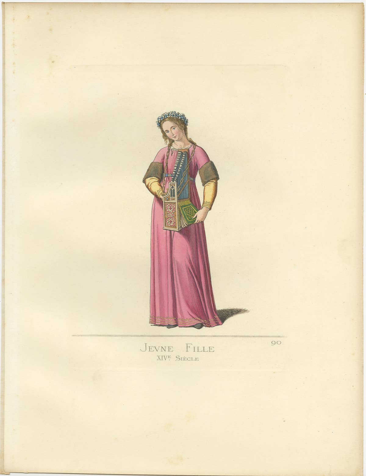 Antique Print of a Young Italian Woman, 14th Century, by Bonnard, 1860