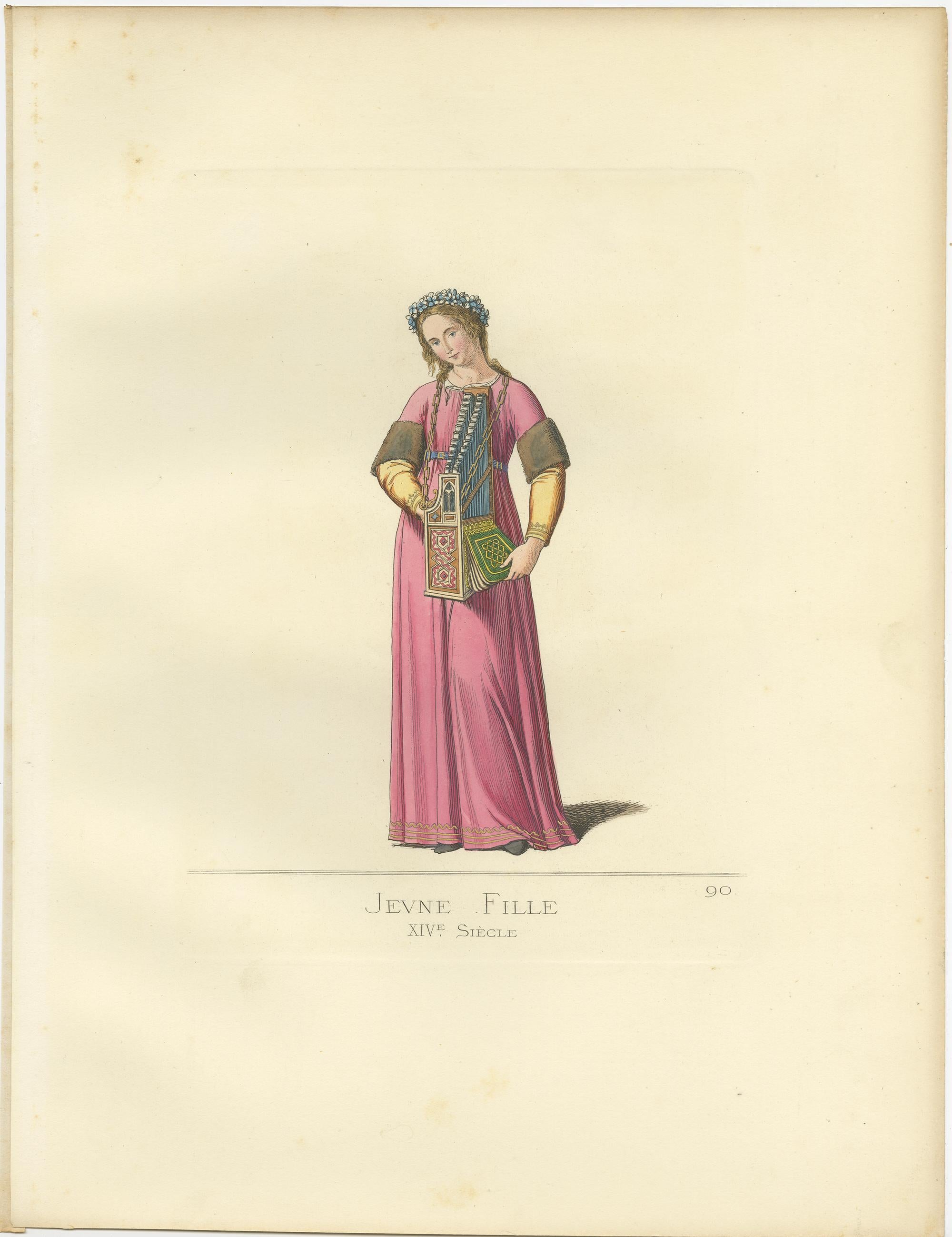 Antiker Druck einer jungen italienischen Frau, 14. Jahrhundert, von Bonnard, 1860 (19. Jahrhundert) im Angebot