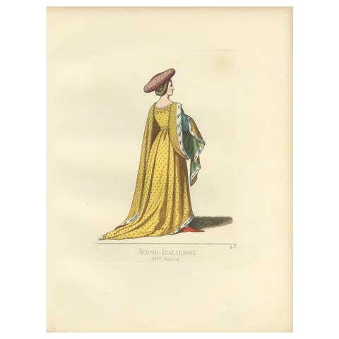 Antique Print of a Young Italian Woman, 14th Century, by Bonnard, 1860