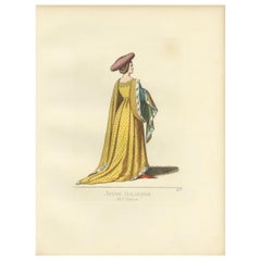 Antique Print of a Young Italian Woman, 14th Century, by Bonnard, 1860