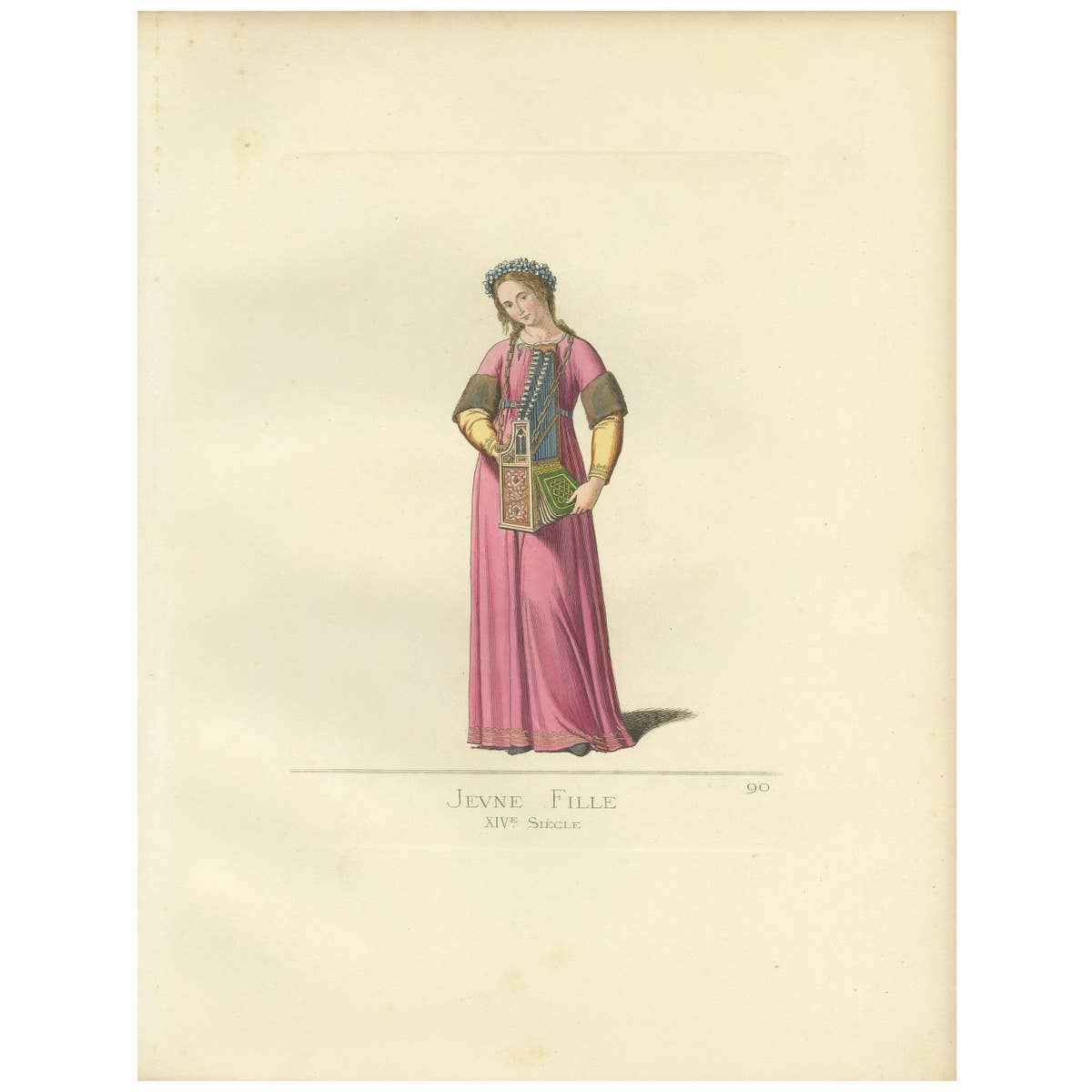 Antique Print of a Young Italian Woman, 14th Century, by Bonnard, 1860