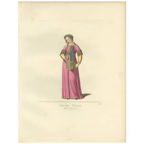 Antique Print of a Young Italian Woman, 14th Century, by Bonnard, 1860
