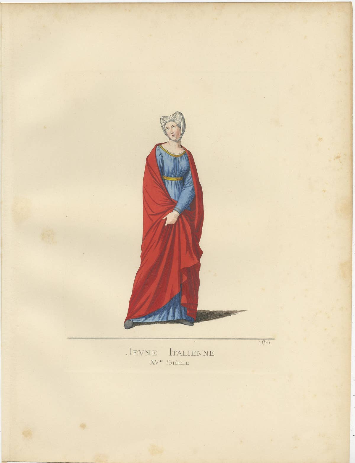 Antique Print of a Young Italian Woman, 15th Century, by Bonnard, 1860