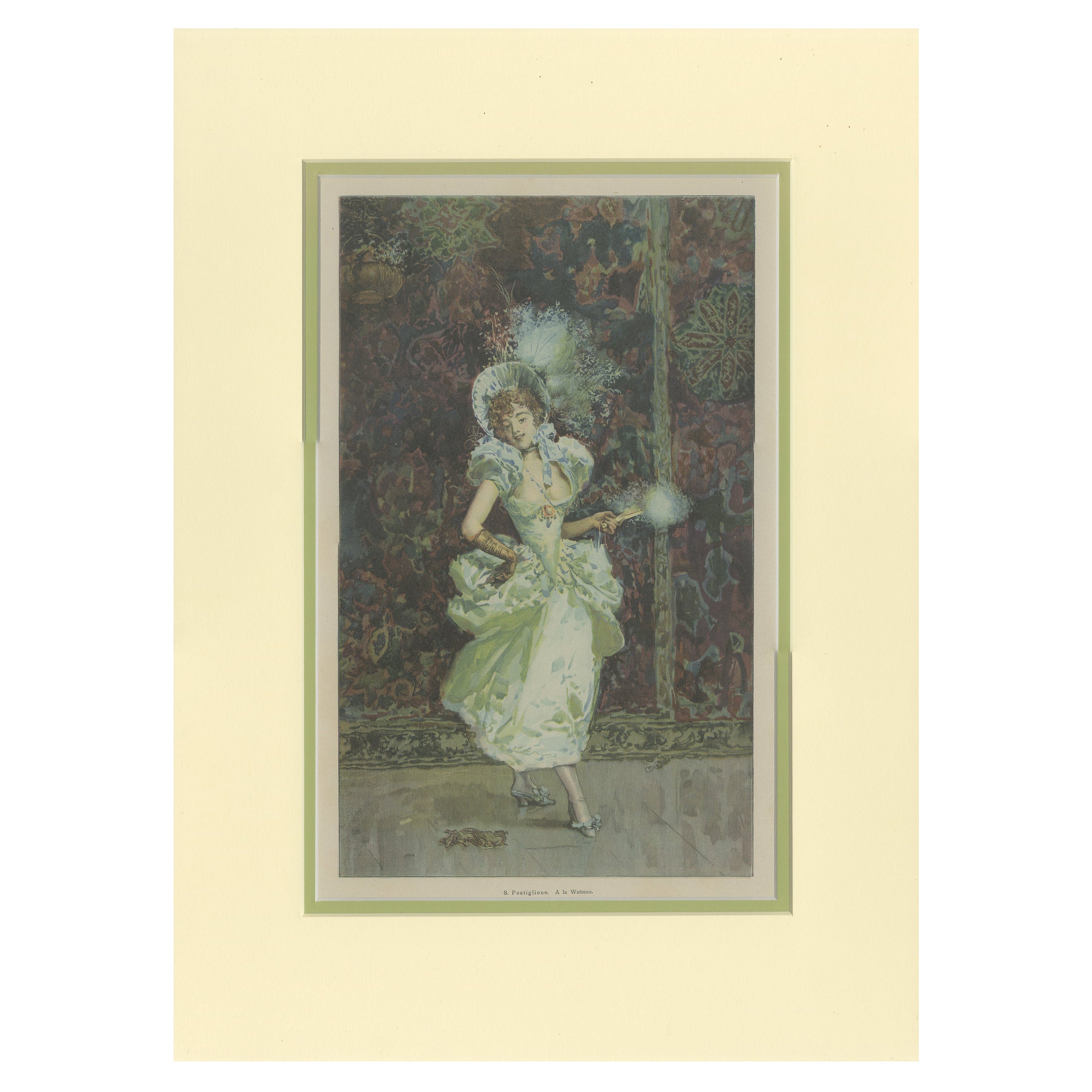 Impression ancienne d'une jeune femme en robe, circa 1900