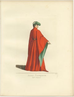 Grabado antiguo de un joven de Florencia, Italia, por Bonnard, 1860