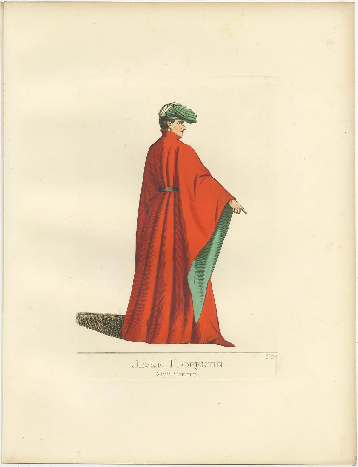 Antique Print of a Young Man from Florence, Italy, by Bonnard, 1860
